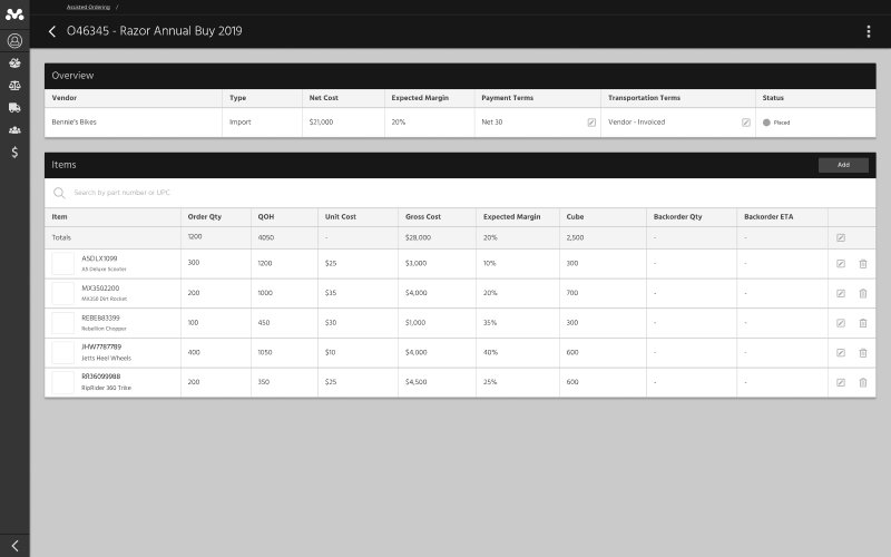 Order details wireframe